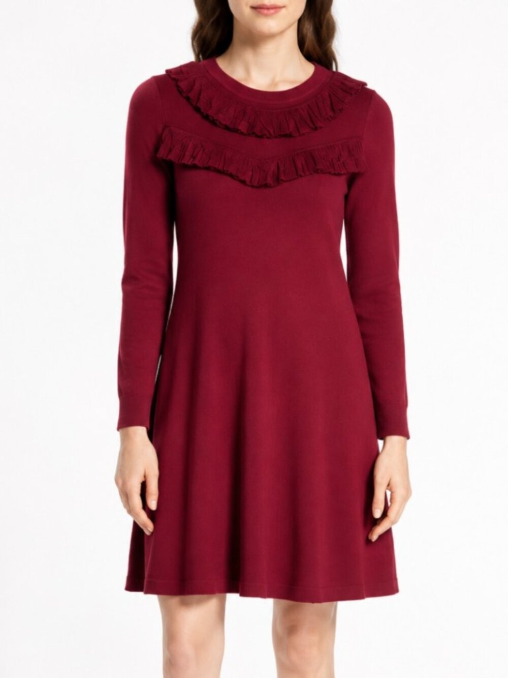 Kate Spade Women's XS Cranberry Red Wool Blend Fringe Sweater Dress Preppy Chic